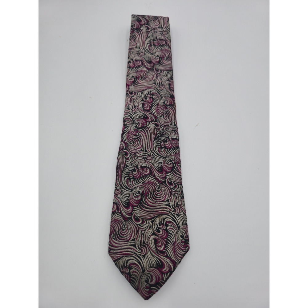 Martin Wong Napa CA Mens Silk Necktie Purple Black Silver Swirl Psychedelic Tie